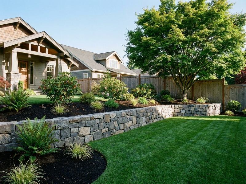 Landscaping and retaining wall